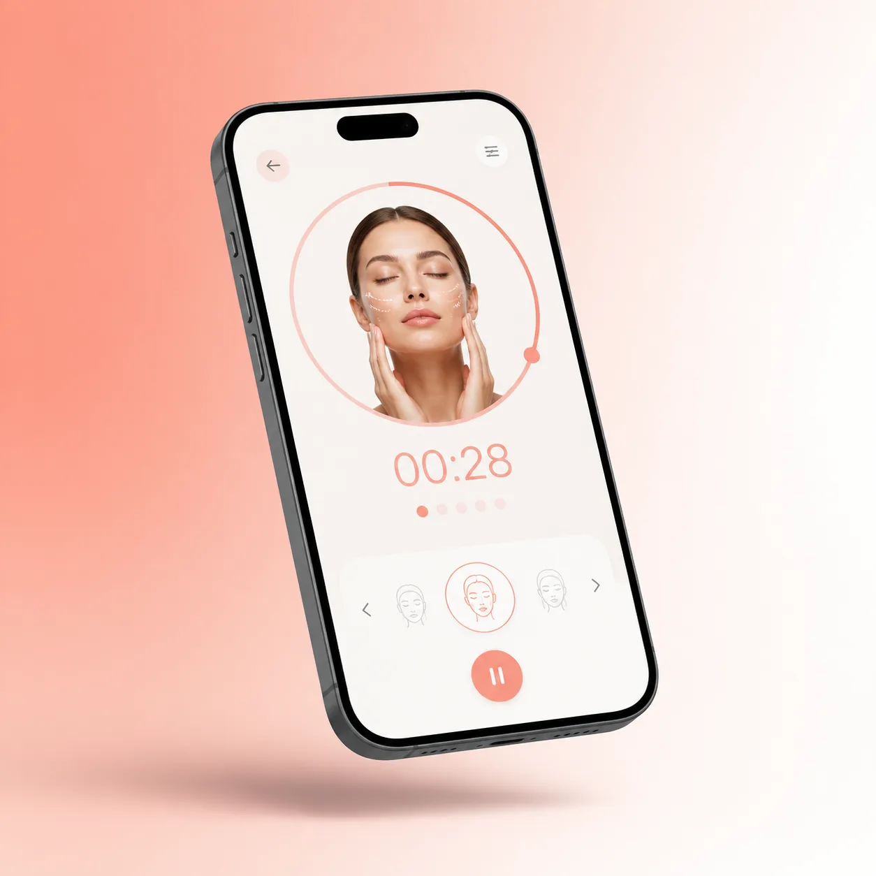 Face-massage routine and timer on a wellness app